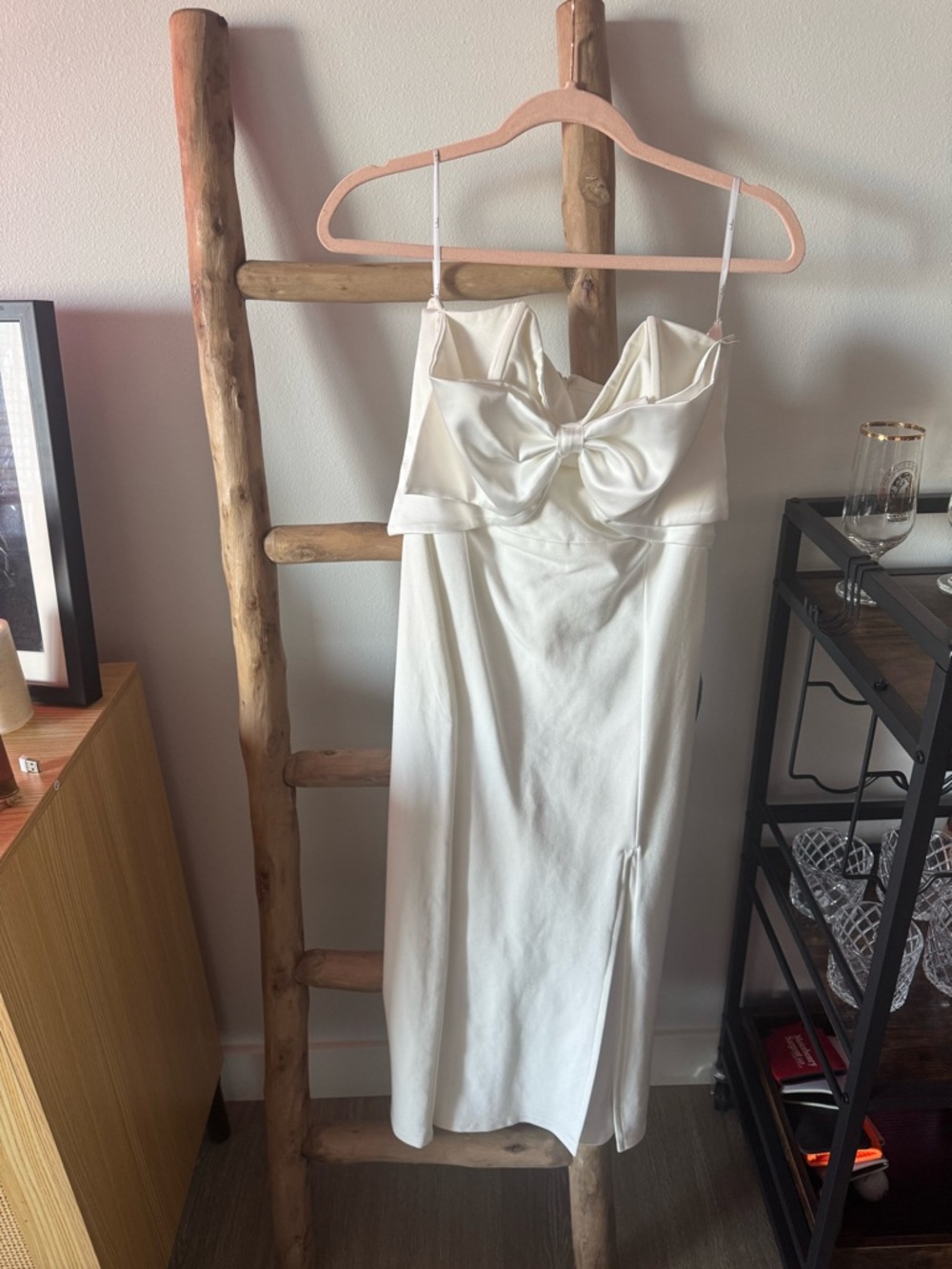 Lulu's Cream Bow-Front Satin Midi Dress